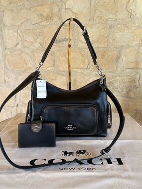 COACH Black Leather Shoulder Bag with Matching Wallet